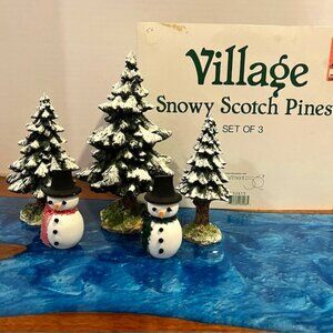 Dept 56 Village "Snowy Scotch Pines" and Extra Snowmen